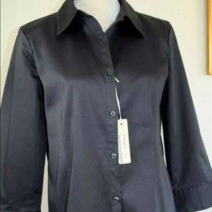 NEW Van Heusen Studio Women Gray 3/4 Sleeve Career Shirt Stretchy, Sz L …